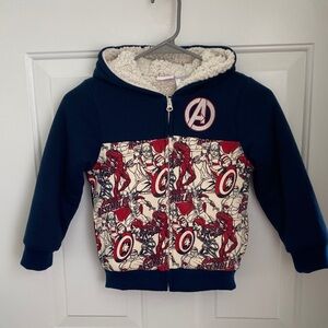 Marvel Avengers Superheroes Kids Sherpa Hoodie - Navy and Red - Size Small